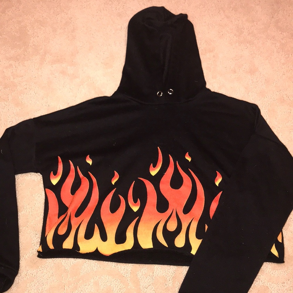 Black Fire cropped hoodie/ sweatshirt